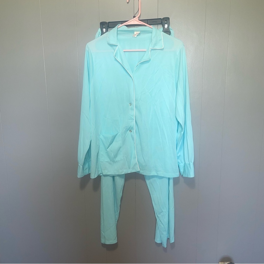 Vintage Sears Ligh Blue Long Sleeve Button Down Lightweight Pajamas Medium